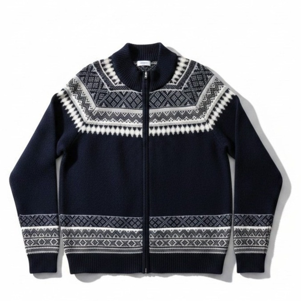 Goodfellow‎ & Co Men's XXL Nordic Fair Isle Full Zip Sweater Cardigan Blue